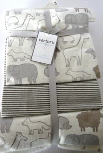 Carters Baby Receiving Blankets 4-Pack Gray Stripes Safari Farm Animals Gift - Picture 1 of 8
