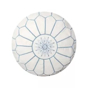 White Moroccan Ottoman Leather Pouf, Round White Leather Footstool Pouf - Bild 1 von 1