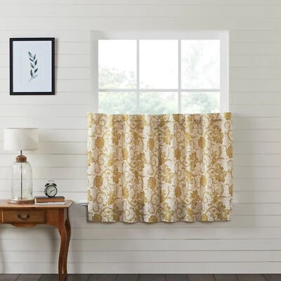 Dorset Gold Floral Tier Set 36"x 36" Country CURTAIN Vintage Elegante Marcas VHC - Imagem 1 de 4