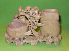 Primitive Chinese Jade carved statue of JARS & FLOWERING / FRUIT LADEN BRANCHES.