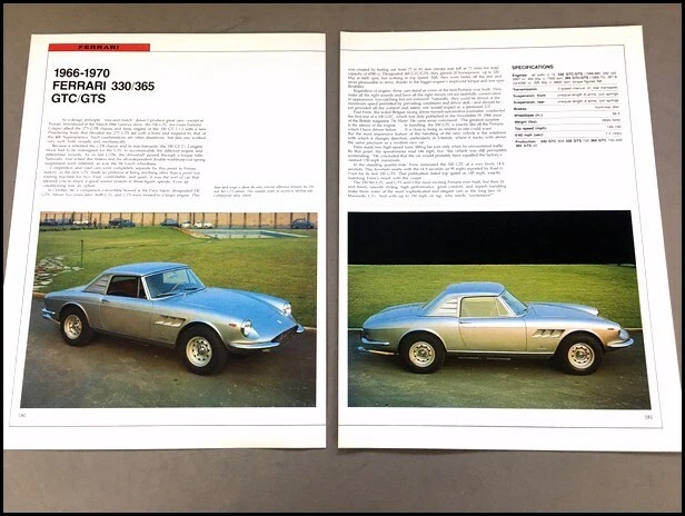 Ferrari 330 365GTC GTS Car Review Print Article with Specs 1966 1968 1970 P180 Foto 1 de 1