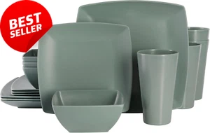 Soho Grayson Melamine Dinnerware Set 16Pc Service for 4 Green - Picture 1 of 12