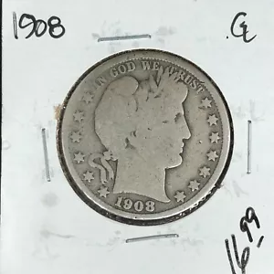 MEDIO DÓLAR DE PLATA BARBERO 1908 ~BUENO ~BONITA MONEDA~ - Imagen 1 de 2