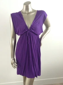 Purple Dress 100% Rayon Very Comfy V Neck Sleeveless Empire Line Tie One Size - Picture 1 of 5