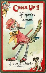 Embossed Tuck Postcard Cheer Up 176 Artist Dwig Anthropomorphic Chicken Man - Picture 1 of 2