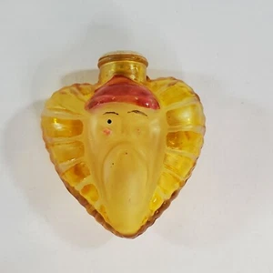 Vtg Yellow Frosted Glass Santa Heart Christmas Light Bulb Cover Missing Paint - Picture 1 of 8