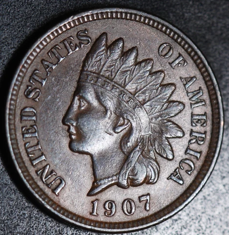 1907 INDIAN HEAD CENT - With LIBERTY & Near 4 DIAMONDS - AU UNC Cover