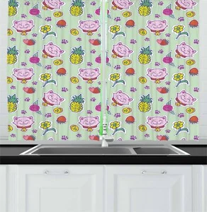 Vintage Kids Kitchen Curtains 2 Panel Set Window Drapes 55" X 39" by Ambesonne - Picture 1 of 20