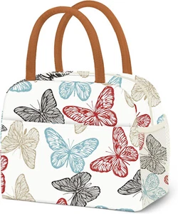 Butterflies Oxford Lunch Box Tote Bag High Capacity Insulated For Travel Picnic - Picture 1 of 6