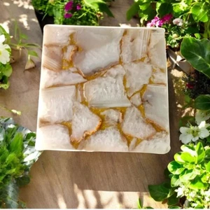 Mesa de centro cuadrada de piedra de ágata de 15" hecha a mano losa de cocina encimera pasillo decoración - Imagen 1 de 7