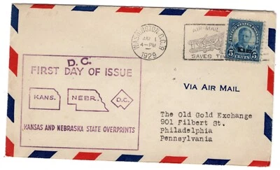 #663 Kansas Overprint Roosevelt 5 ¢  FDC 1929 Planty #3 Washigton DC - Image 1 of 2