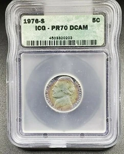 1976 S Jefferson Nickel Coin ICG PR70 DCAM Deep Cameo Proof PQ * Rainbow Toning - Picture 1 of 3