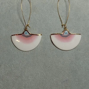 Boho Earrings Moon Sunrise Pink Blue Large Dangle Lightweight Clay Porcelain - Picture 1 of 15