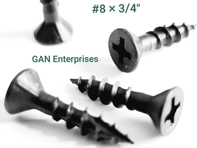 CYW, IFG AND OTHERS Phillips Flat Particle Board Screws #8 x 3/4" Type 17 Point, Nibs Black 1000Pcs