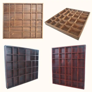 Wooden Display Cabinet Wall Trinket Shelf Tray 28 Compartments Choice of Colours - Picture 1 of 48