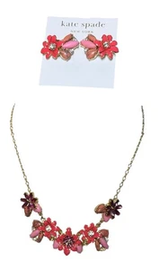 Kate Spade Glossy Petals Necklace Earrings Set Pink Coral Floral Crystal NWT - Picture 1 of 7