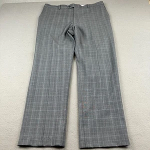 Karako Suits fPants Mens 38x31 Grey Windowpane Plaid Trousers Turbo 160 Wool - Picture 1 of 17