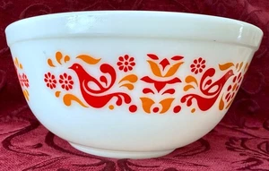 Pyrex Friendship 403 2½ qt Mixing Nesting Bowl Red & Orange Birds Retro USA - Picture 1 of 10