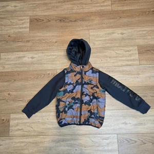 Timberland Puffer Jacket Camo Logo Full-Zip Hooded Hybrid kids youth size S - Picture 1 of 11