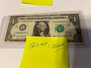 Tacoma, Wash.- Zip Code Note 98444 Serial # 1 Dollar Bill-L 00098444 A - Picture 1 of 2