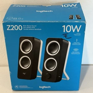 Logitech Z200 10W Multimedia Stereo Computer Speakers Pair Black 3.5mm - Picture 1 of 8