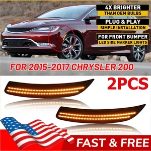 Fits For 2015-2017 Chrysler 200 Front Amber LED Smoked Marker Side Lamp Pair Set - Picture 1 of 10