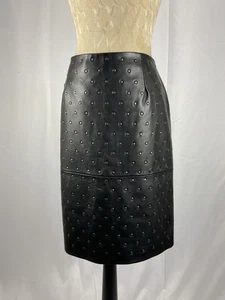 Lanvin Paris Größe 6 Hergestellt in Italien Schwarz Nieten Knielang Lammfell Rock  - Bild 1 von 4