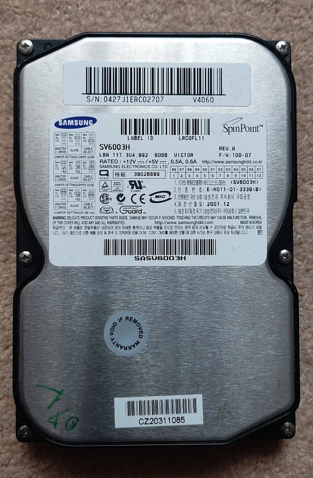 Samsung SpinPoint SV6003H 60GB Internal Desktop HDD 5400 RPM 3.5" ATA IDE - Image 1 of 4