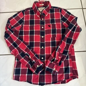 VTG Y2K Abercrombie & Fitch Shirt Mens Medium Plaid Button Flannel Muscle Moose - Picture 1 of 9