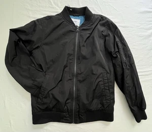 Chaqueta Bomber Antigua Azul Marino Negra Cremallera Completa Niños Talla L Grande 10-12 - Imagen 1 de 8