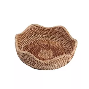 Handmade Rattan Round Fruit Basket Food Storage Bowls Kitchen Small 8.7" - Picture 1 of 8