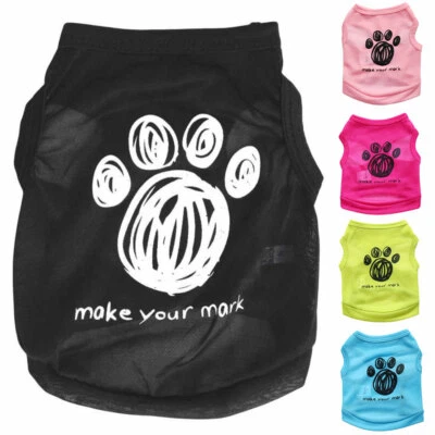 Pet Clothes Puppy Dog Cat T-Shirt Summer Cute Paw Footprint Top Chihuahua Vest ∂ - Image 1 of 4