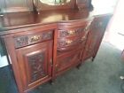 antique victorian sideboard carved bow  mahogany with door key 