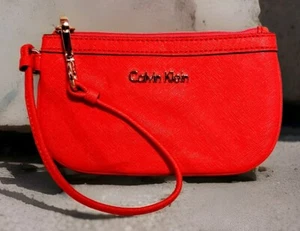 Calvin Klein Red Saffiano Leather Top Zip Wristlet Wallet - Picture 1 of 3