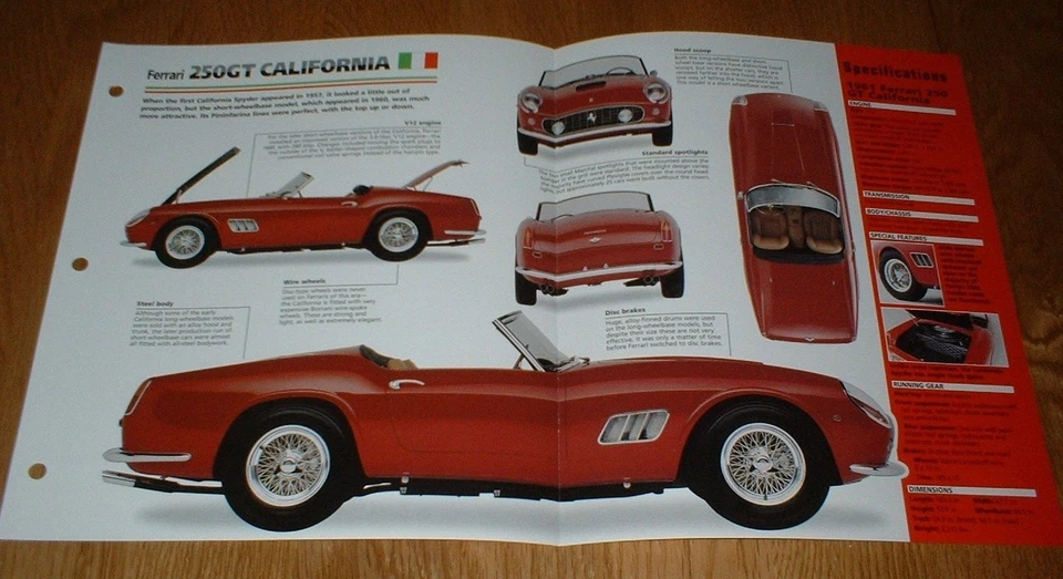 1961 Ferrari 250 GT California Original Imp Brochure Specs Info 61 250GT CA - Image 1 of 1