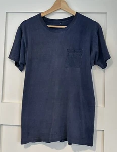 "Camiseta vintage talla S 38"" pecho puntada única destruida bolsillo descolorido azul" - Imagen 1 de 10