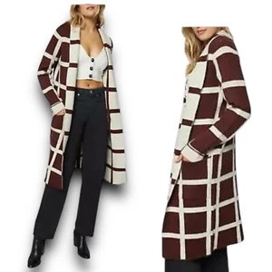 Lost + Wander Sweater WMNS 1X Off The Grid Cardigan Brown Longline Checkered - Picture 1 of 12