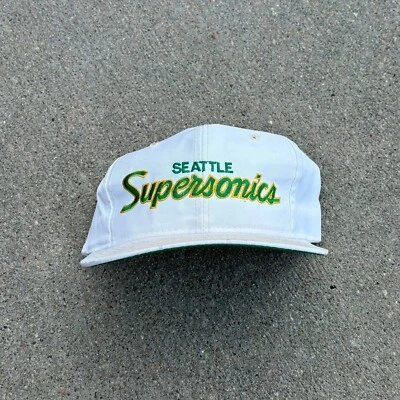 Vintage Seattle Supersonics Sports Specialties Script NBA Snapback White RARE - Image 1 of 4