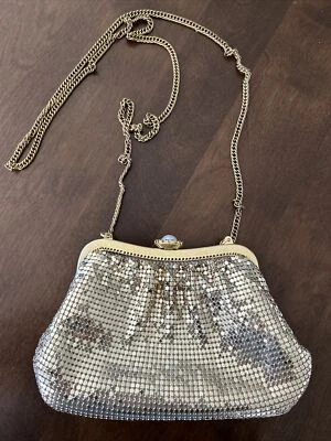 Vintage Gold Mesh Whiting Davis Purse Pearl Rhinestone Accent - Image 1 of 4