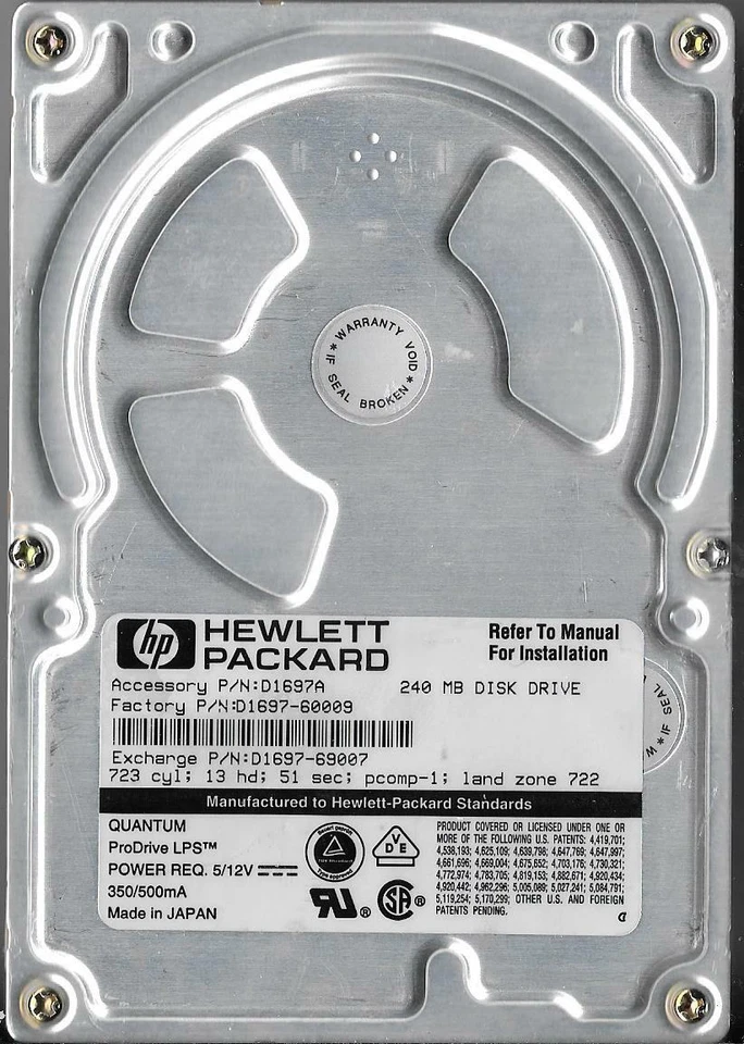 HP Quantum Pro Drive LPS 240AT 240MB Ide Hard Drive P/N: GM24A101 Rev: 02-J - Image 1 of 2