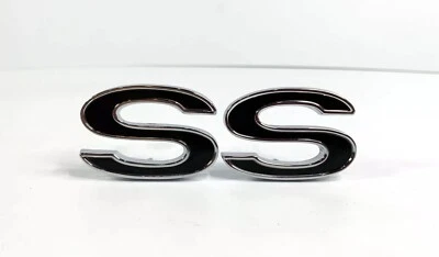 Chrome Black SS Fender Emblem For 1969-1972 Chevrolet El Camino & Chevelle - Image 1 of 4