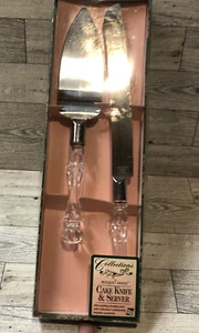COLLECTIONS Bouquet Mates Cake Knife & Server Faux Crystal Handles Stainless - Picture 1 of 6