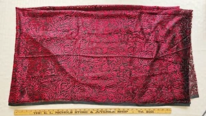 Deep Red Velvet Floral on Black Lace Fabric 2 yds x 44” Elegant Sheer Paisley - Picture 1 of 5