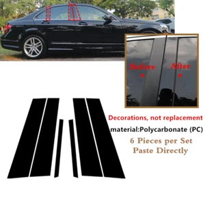 Decal Covers 6Pcs Door Trim Pillar Post Fit For Mercedes C Class 2008-2014 W204 - Imagen 1 de 12