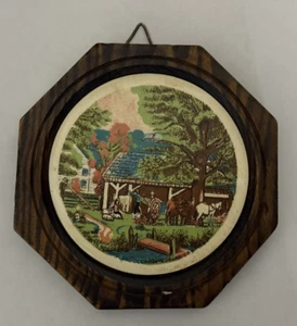 Vintage Currier & Ives Holz Wandbehang Plakette Herbst in Neuengland 4,5" - Bild 1 von 5