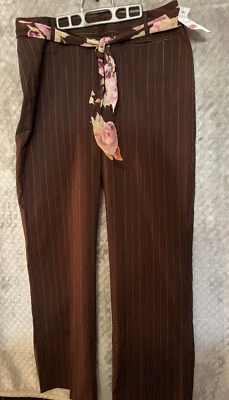 RENA ROWAN Vintage Ladies Brown Stripe High Waist Dress Pants Side Pockets 14 Foto 1 de 4