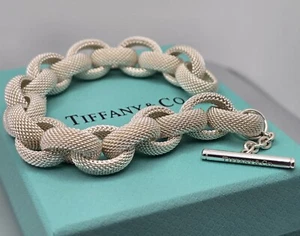 Tiffany & Co. Somerset 8" Sterling Silver Mesh Link Toggle Bracelet - w/Gift Box - Picture 1 of 7