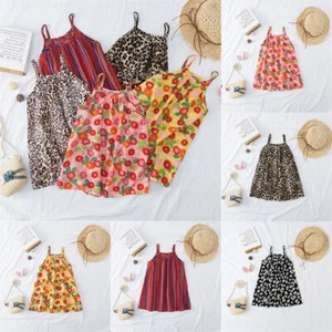 Girls Baby Fashion Colorful Strappy Cotton Summer Dress Sleeveless Spotty - Picture 1 of 14