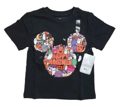 *NWT* Boys Disney XS 4 Happy Halloween 2022 Black Graphic Shirt #25y64 - Image 1 of 3