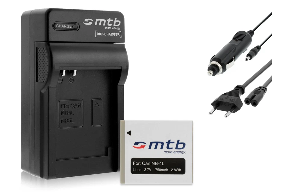 Ladegerät (Black) + Akku NB-4L für Canon IXUS 117 HS, 220 HS, 230 HS, 255 HS - Bild 1 von 1